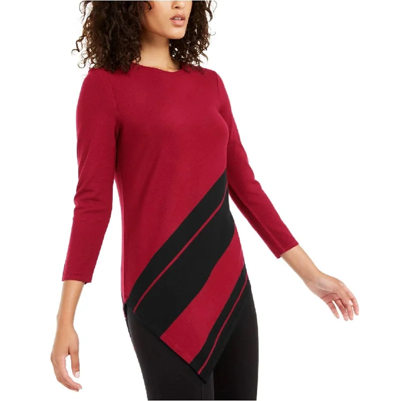 Alfani Women's Asymmetrical Striped Sweater Wine Size Extra Small