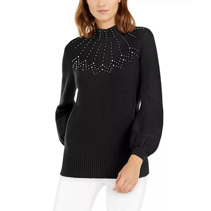 Alfani Women's Embellished Mock Neck Sweater Black Size Large