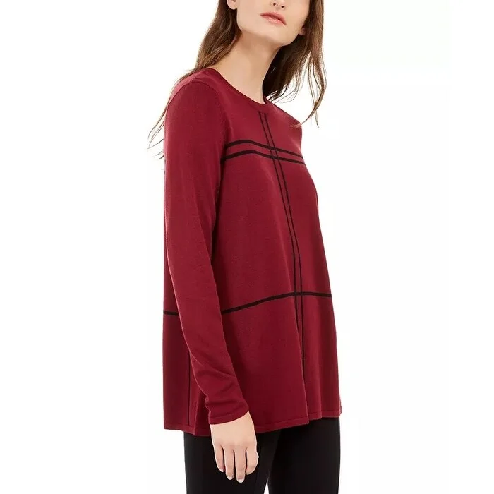 Alfani Women's Grid-Pattern Sweater Red Size XX Large - XX-Large