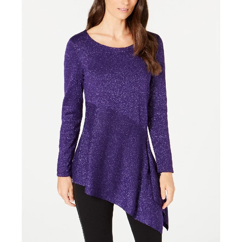 Alfani Women's Metallic Asymmetrical Sweater Purple Size Extra Large - X-Large