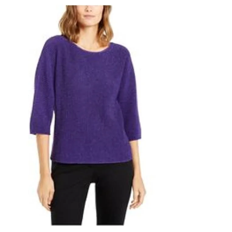 Alfani Women's Metallic Ribbed-Knit Sweater Amethyst Size XS