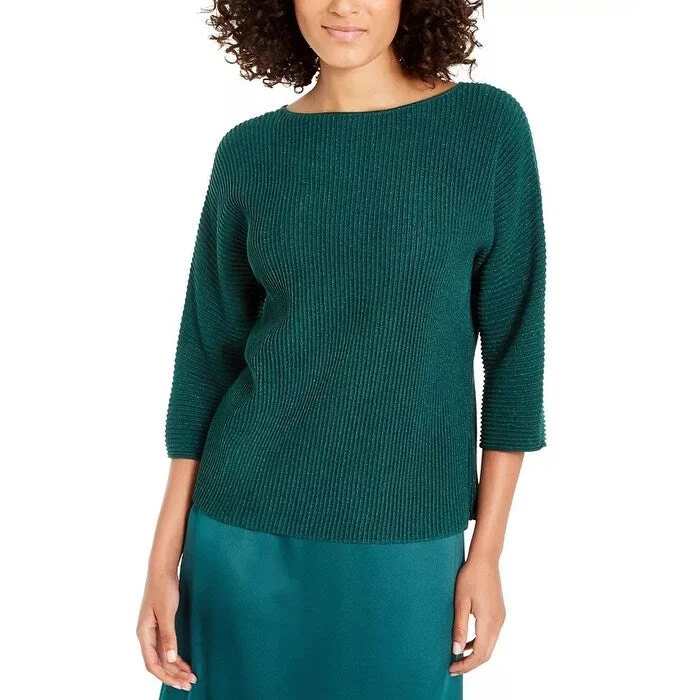 Alfani Women's Metallic Ribbed-Knit Sweater Green Size XX-Large