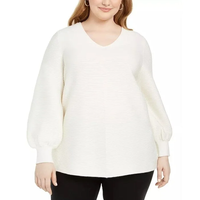 Alfani Women's Plus Ottoman Stitch Sweater White Size 3X