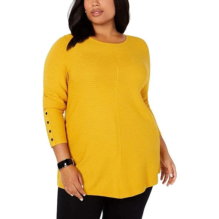 Alfani Women's Size Ribbed Snap Detail Sweater Dark Yellow Size 1X