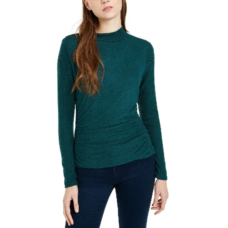 Bcx Juniors' Textured Side Ruched Mock Neck Sweater Dark Green Size Small