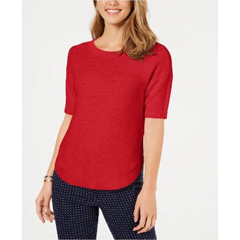 Charter Club Women's Cotton Short-Sleeve Sweater Bright Red Size Medium