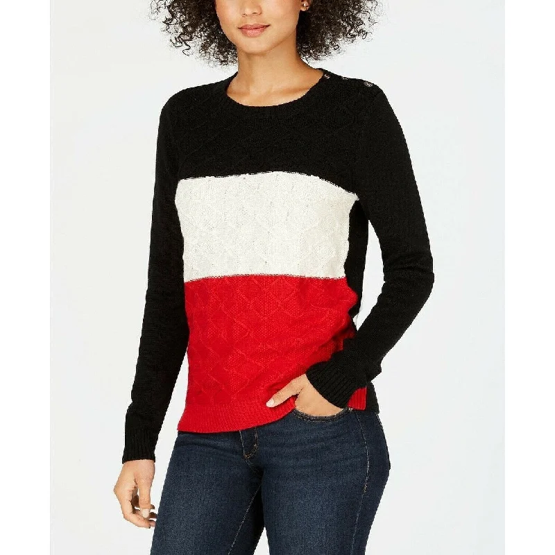 Charter Club Women's Petite Colorblocked Textured Sweater Size Extra Large - Black - X-Large