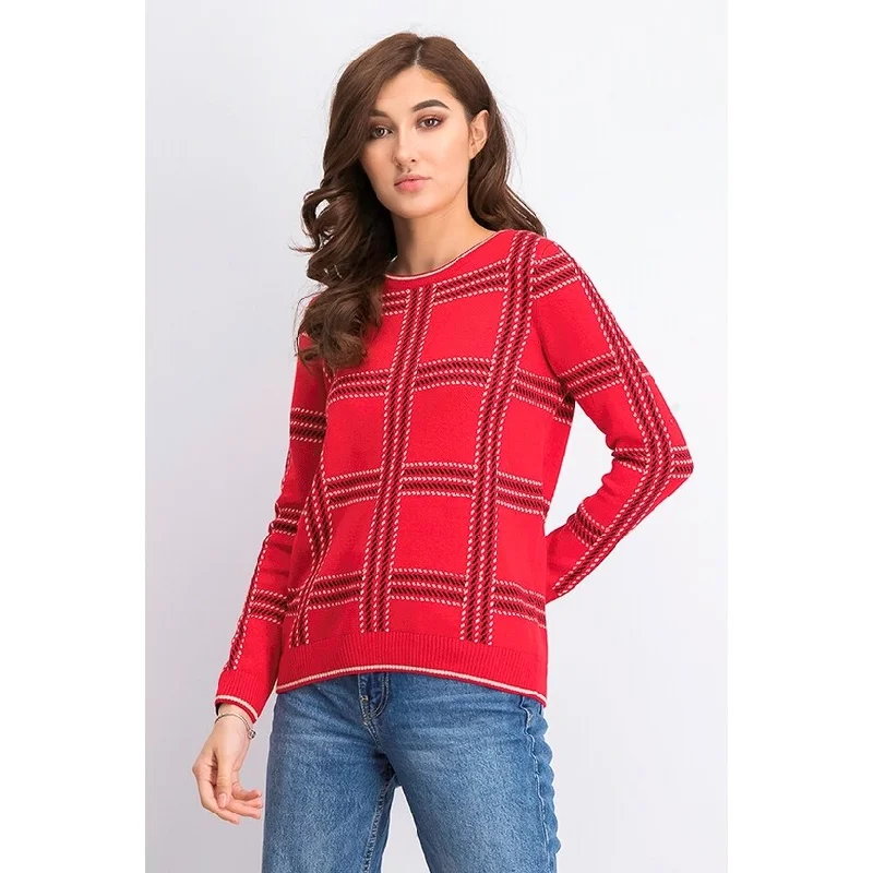 Charter Club Women's Plaid Knit Sweater Red Size Petite Medium - Petite Medium