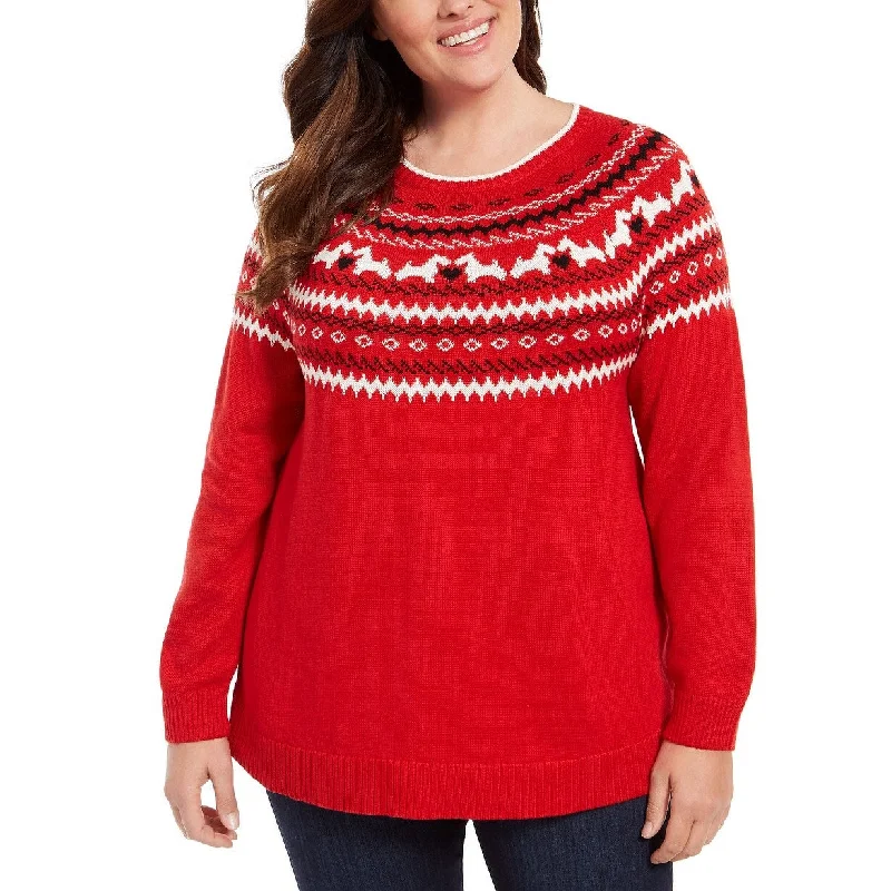 Charter Club Women's Plus Size Fair-Isle Printed Sweater Medium Red Size 2X