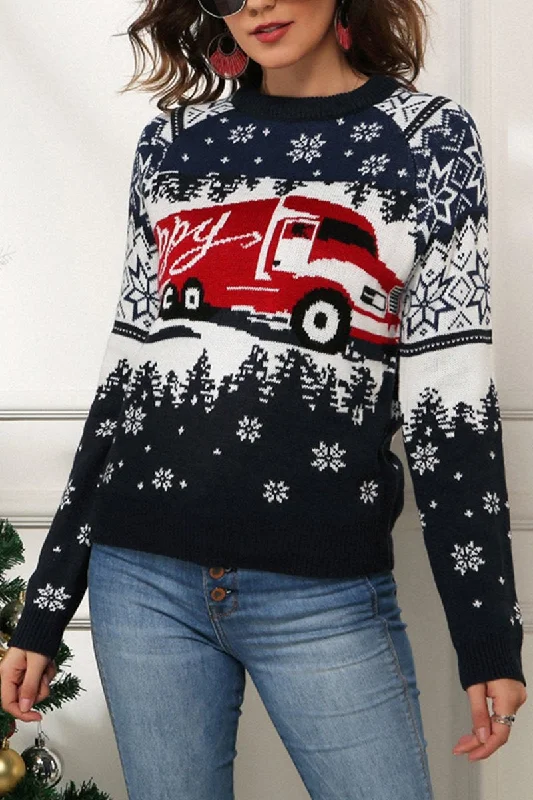 WOMEN WINTER SNOWFLAKE PRINTING KNIT SWEATER