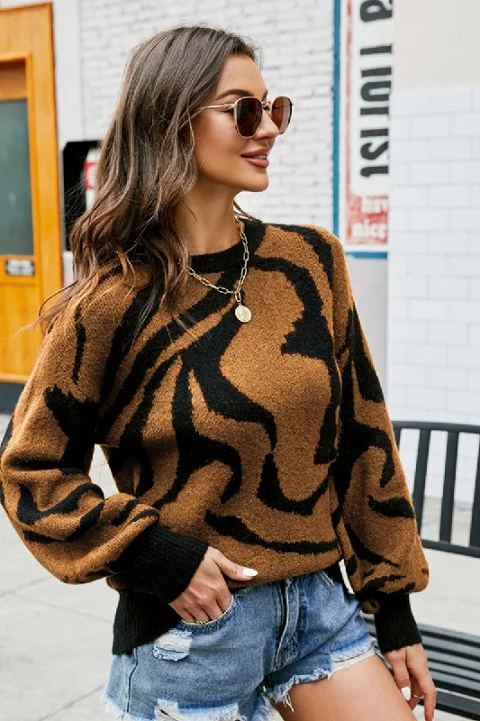 WOMEN ZEBRA PATTERN LOOSE FIT WARM SWEATER