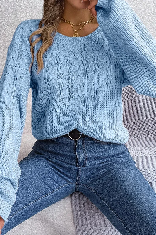 WOMEN LOOSE FIT LONG SLEEVE RIBBED KNIT SWEATER