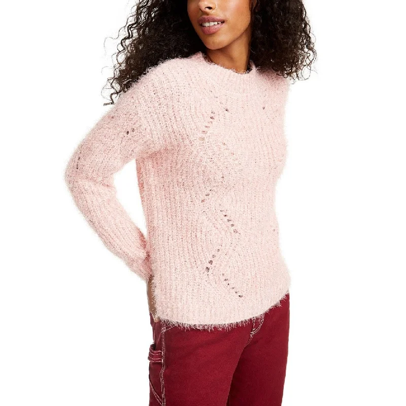 Freshman Juniors' Pointelle Chenille Sweater Pink Size Medium