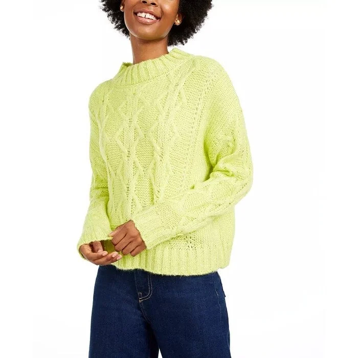 Hooked Up By Iot Juniors' Cable-Knit Sweater Bright Green Size Small