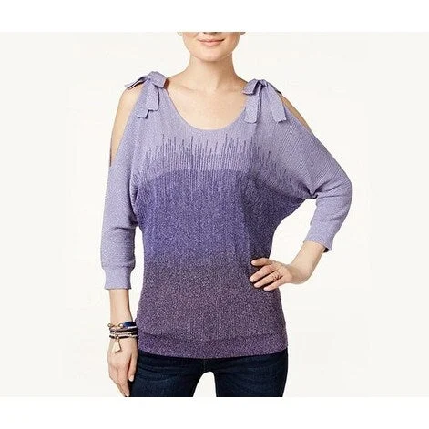 INC International Concepts Cold-Shoulder Bow Sweater Vivid Purple - S