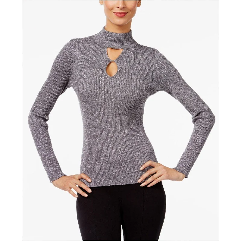 INC International Concepts Double-Keyhole Metallic Sweater Silver - M - Grey