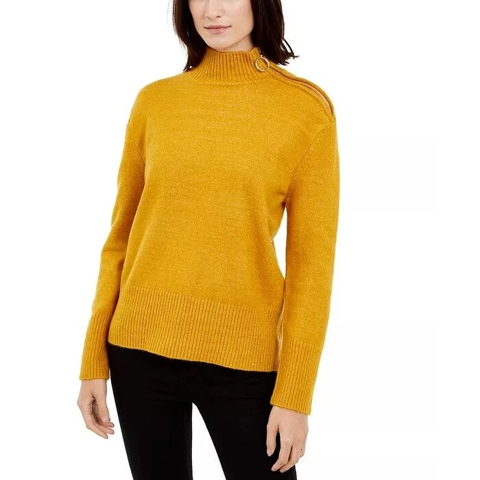 INC International Concepts Women's Side Zip-Up Sweater Yellow Size XL - X-Large