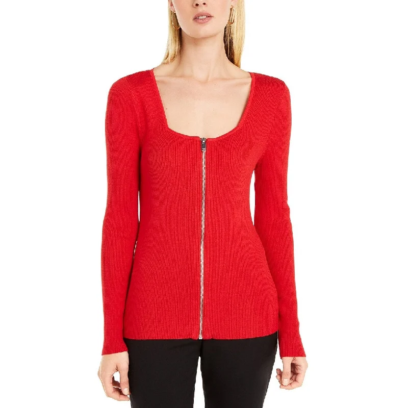 INC International Concepts Women's Square Neck Zip-Front Sweater Medium Red Size X-Large