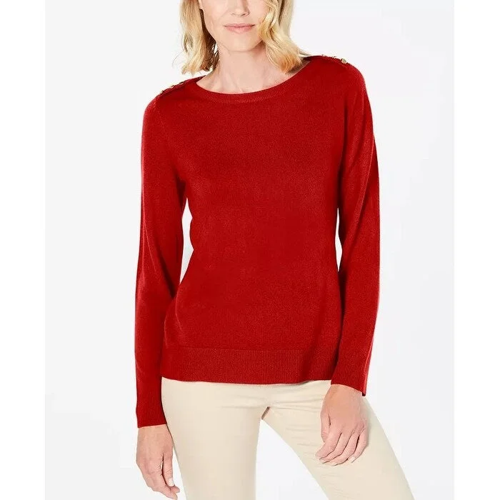 Karen Scott Women's Button-Shoulder Sweater Medium Red Size Small