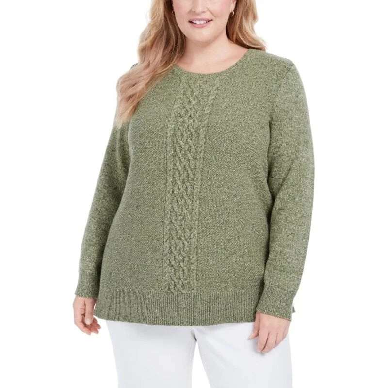 Karen Scott Women's Cable-Knit Panel Sweater Green Size Large