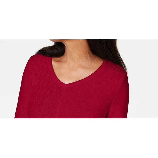 Karen Scott Women's Cotton Mixed Stitch Sweater Bright Red Size Large