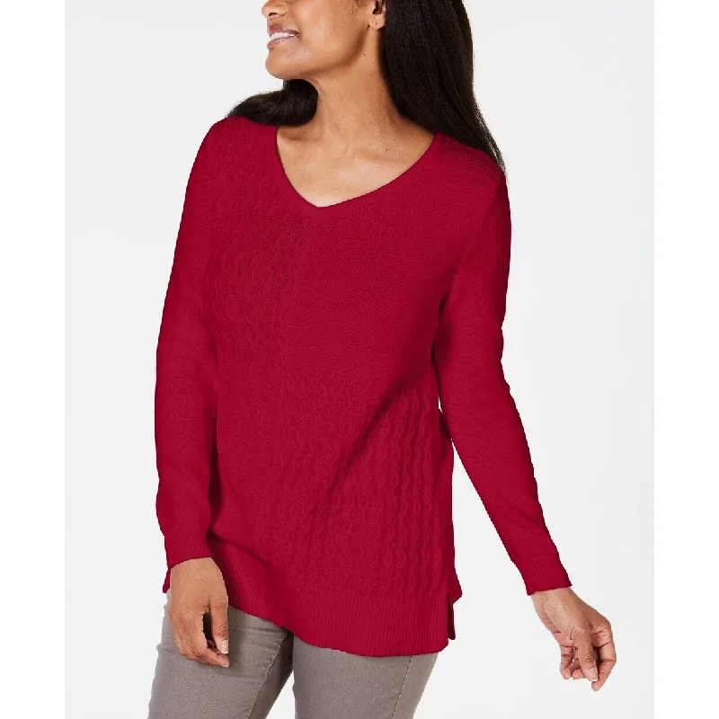 Karen Scott Women's Cotton Mixed-Stitch Sweater Bright Red Size Small