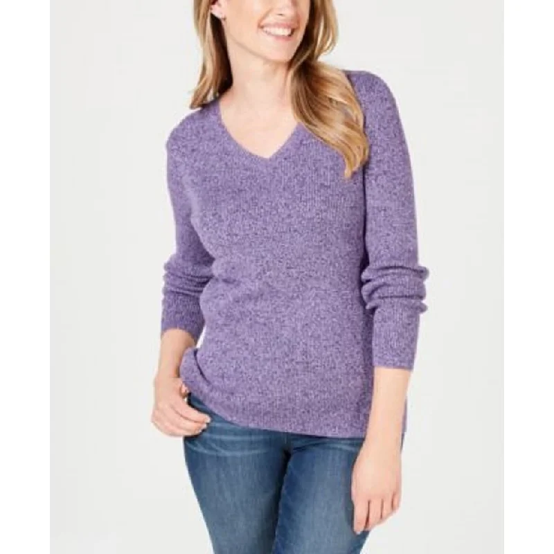 Karen Scott Women's Cotton Ribbed Marled Sweater Purple Size PS - Petite Small