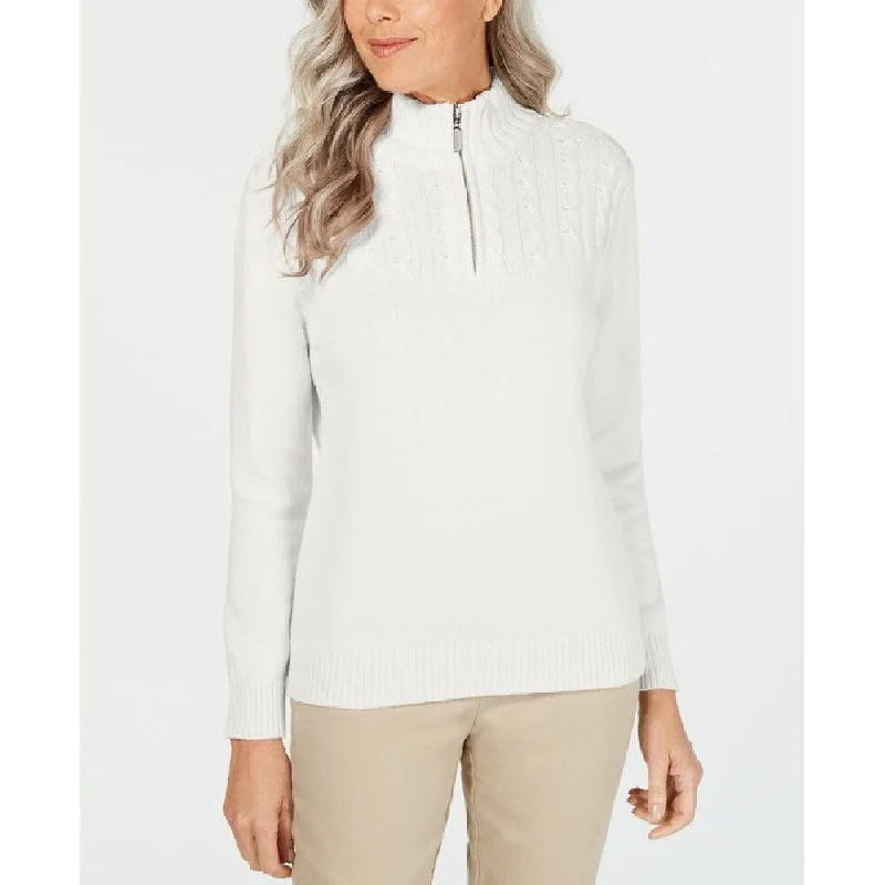 Karen Scott Women's Cotton Zip-Neck Sweater White Size Extra Large - X-Large