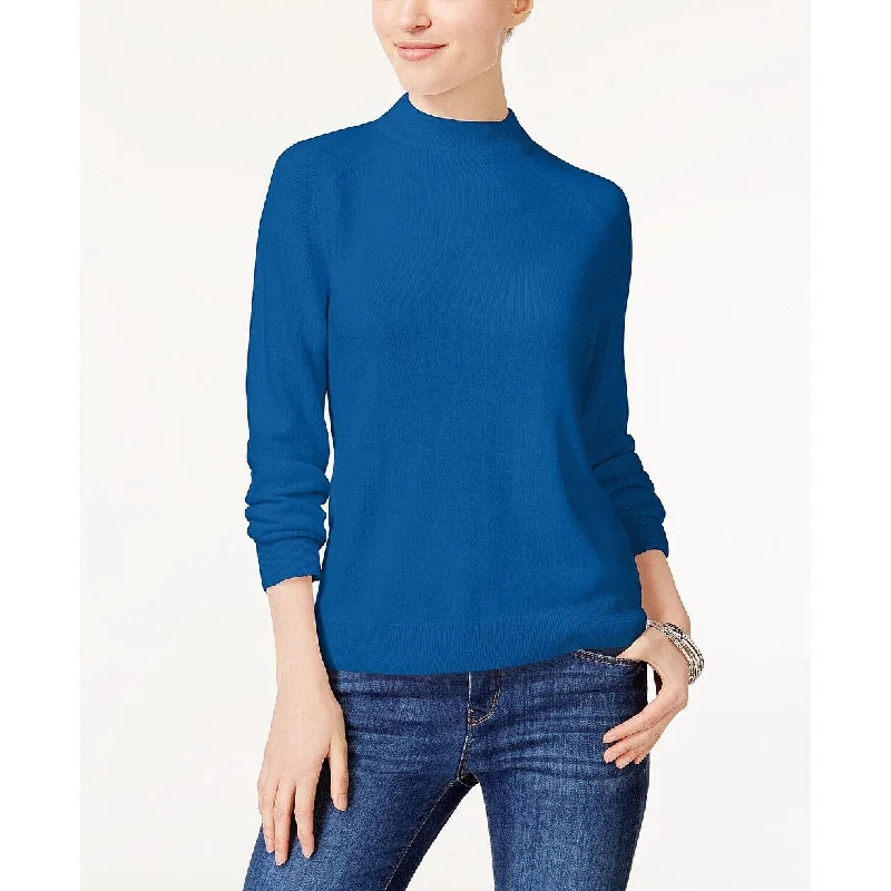 Karen Scott Women's Petite Luxsoft Zip-Back Mock-Neck Sweater Blue Size P/P