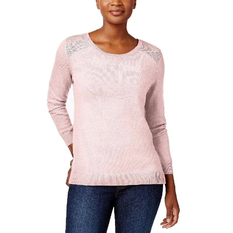 Karen Scott Women's Side-Slit Cotton Sweater Pink Size Large