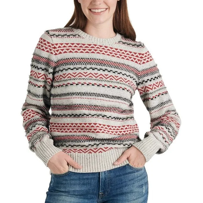 Lucky Brand Women's Stripe Fair Isle Cotton & Wool Blend Sweater Gray Size Small