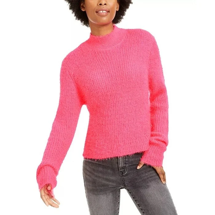 Planet Gold Juniors' Eyelash Mock-Neck Sweater Pink Size Small