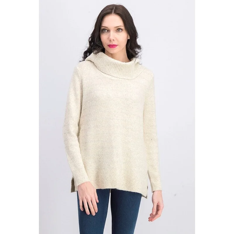 Style & Co Women's Lurex Cowl-Neck Sweater Light Beige Size Large