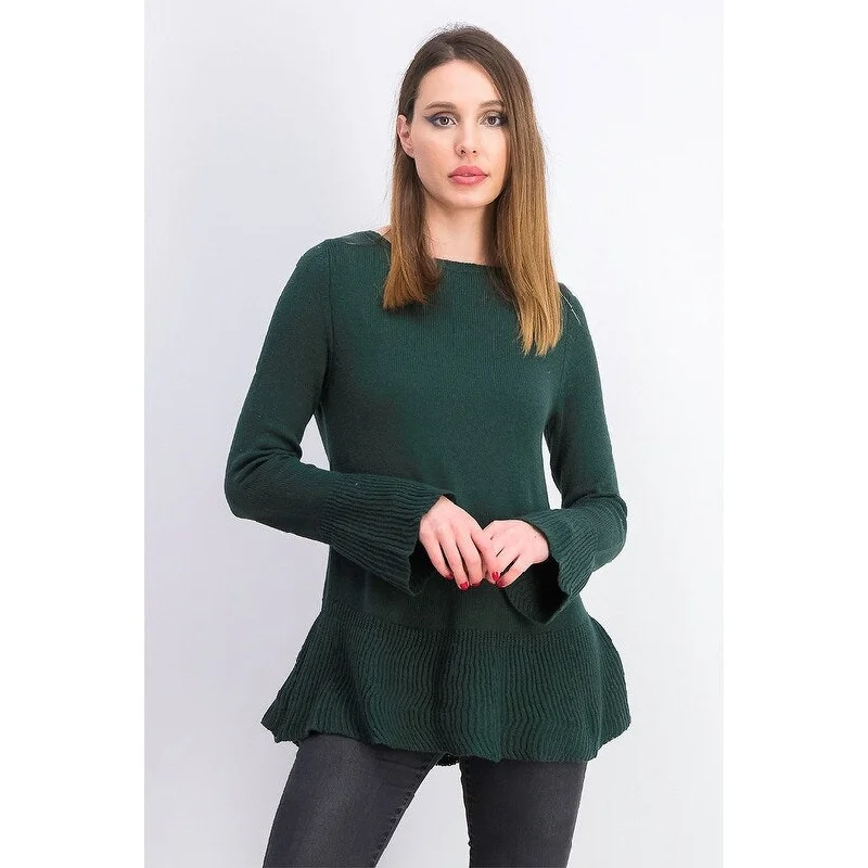 Style & Co Women's Ruffle Hem Knit Sweater Dark Green Size Extra Small - X-Small