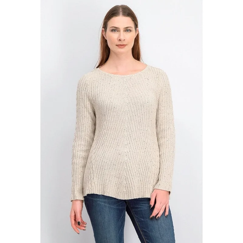 Style & Co Women's Scalloped Hem Ribbed Knit Sweater Beige Size Medium