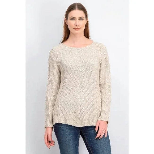 Style & Co Women's Scalloped Hem Ribbed Knit Sweater Beige Size Small