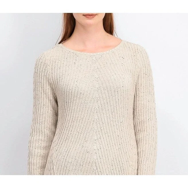 Style & Co Women's Scalloped Hem Ribbed Knit Sweater Beige Size X-Small