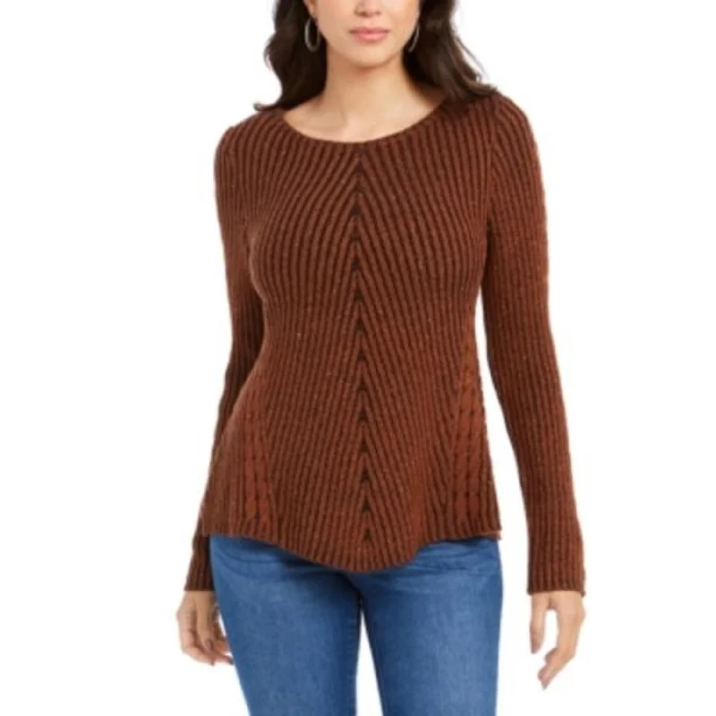 Style & Co Women's Scalloped Hem Ribbed Knit Sweater Brown Size Large