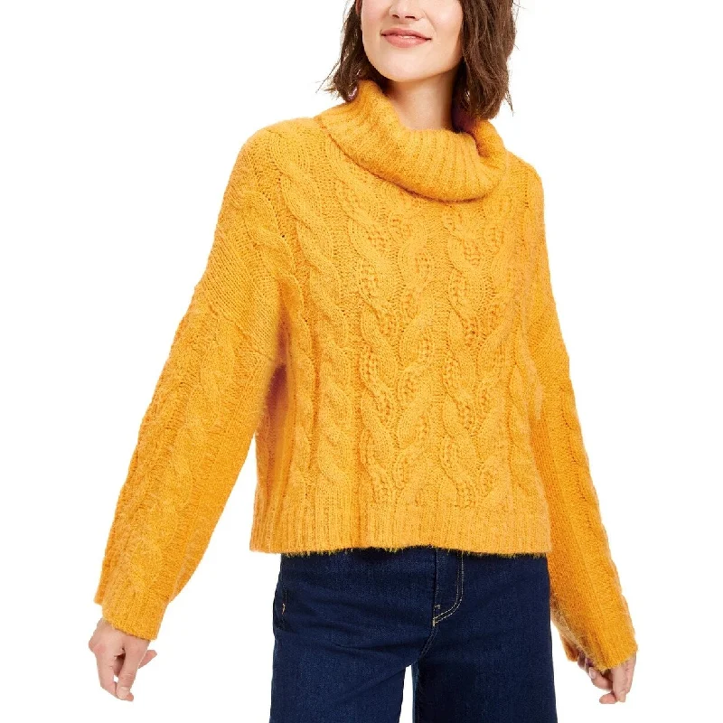 Sun + Moon Women's Cowl-Neck Cable-Knit Sweater Med Yellow Size XS - X-Small