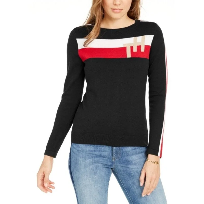 Tommy Hilfiger Women's Colorblocked-Stripe Th Sweater Black Size Medium