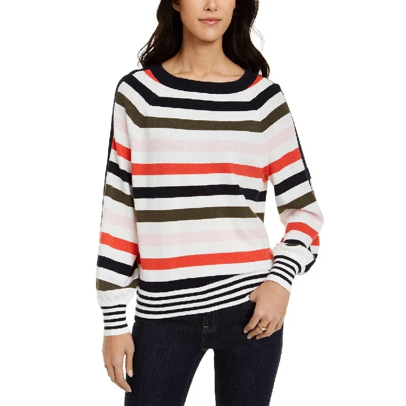 Tommy Hilfiger Women's Striped Balloon-Sleeve Sweater White Size Extra Small - X-Small