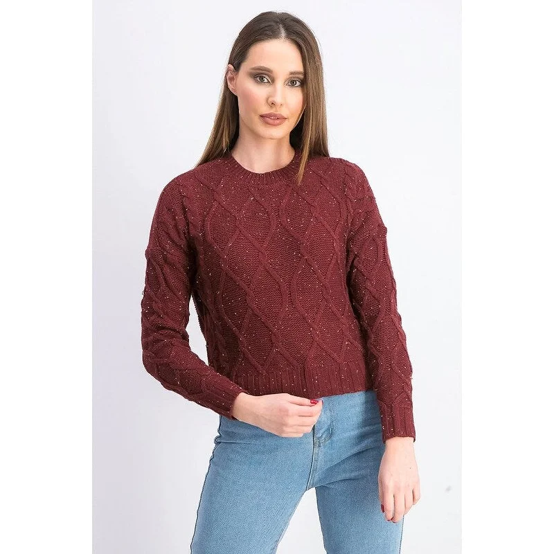 Ultra Flirt Juniors' Marled Cable-Knit Sweater Wine Size X-Large