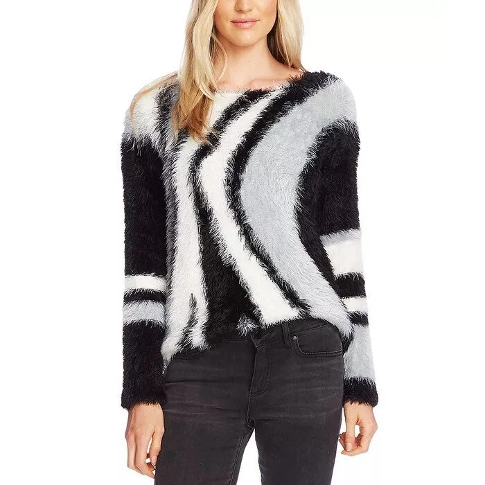 Vince Camuto Women's Abstract Stripe Eyelash Sweater Black Grey Size M - Medium