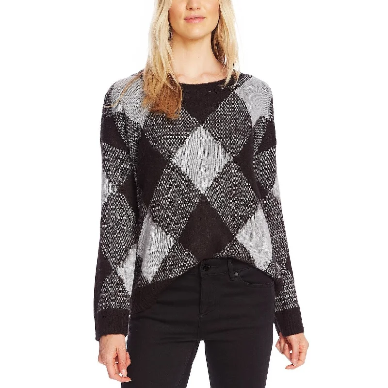 Vince Camuto Women's Fuzzy Argyle Sweater Medium Grey Size Medium