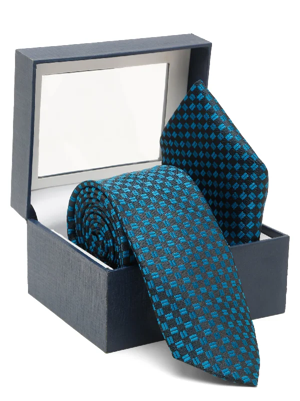 Men's Blue Fashion Geometric Pattern Tie Set