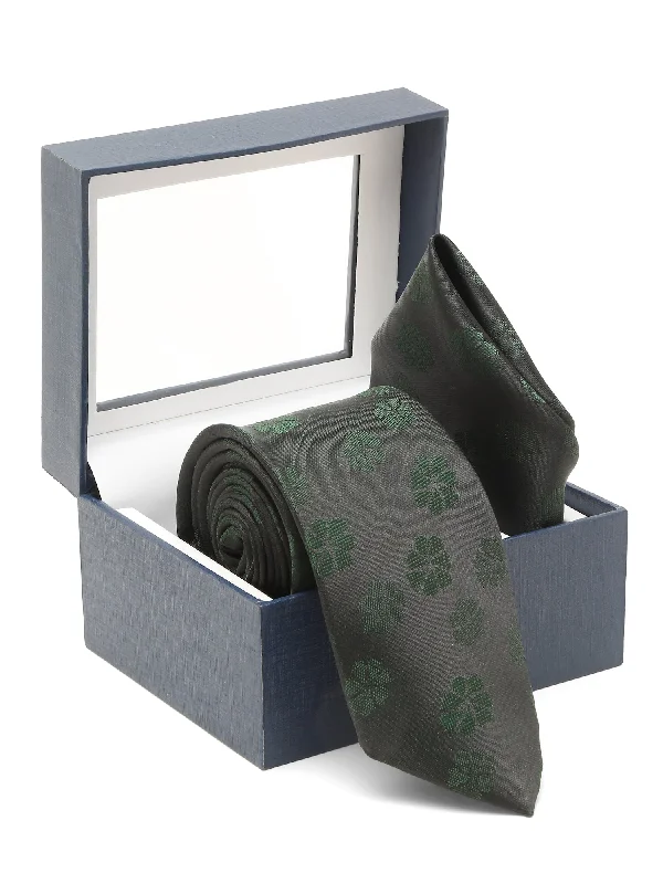 Men's Green Fashion Floral Pattern Tie Set