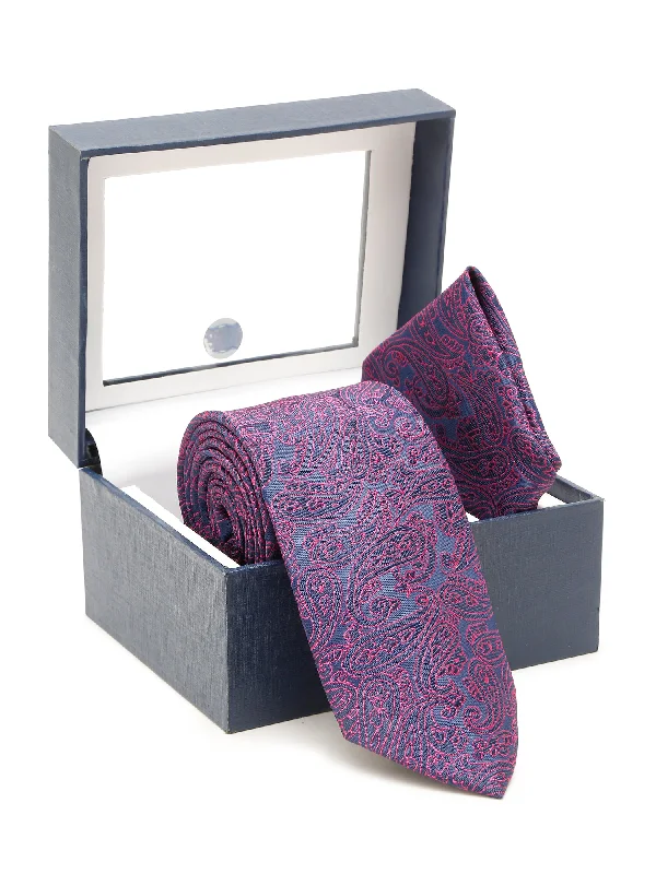 Men's Magenta Fashion Paisley Pattern Tie Set