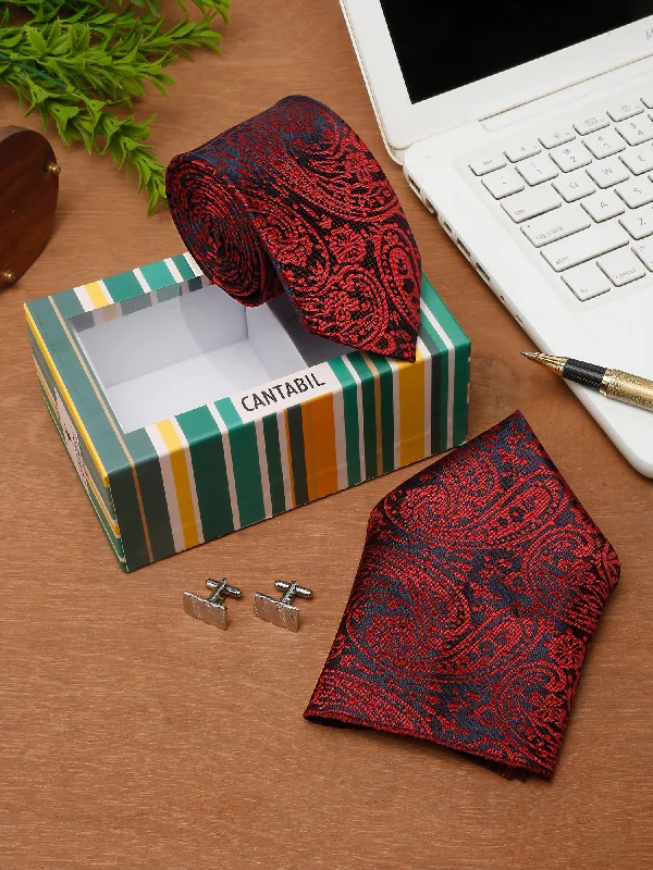 Men's Maroon Fashion Paisley Pattern Tie Set