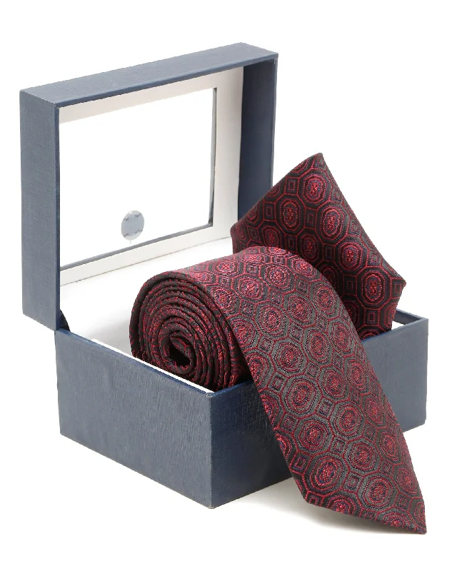 Men's Maroon Fashion Medallion Pattern Tie Set