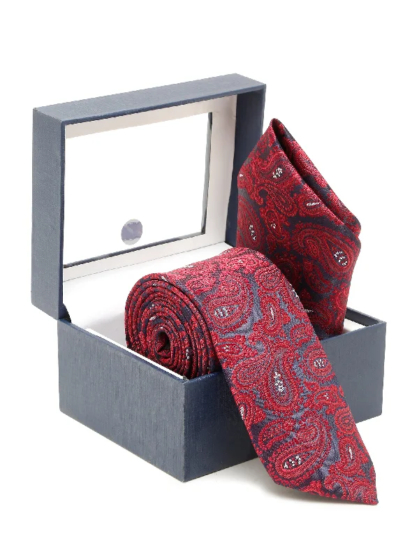 Men's Maroon Fashion Paisley Pattern Tie Set